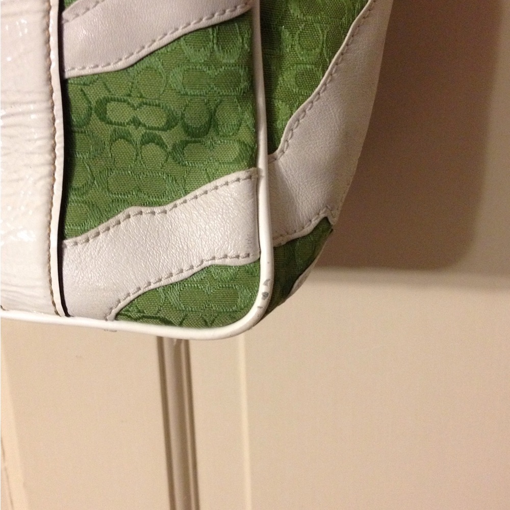 Coach Green and White Zebra Leather Tote Bag - Picture 5 of 5